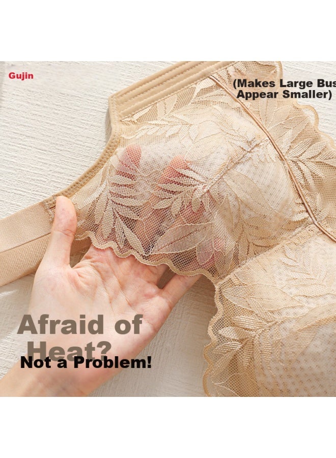 GUJIN Ancient Modern Large Bust Minimizing Soft Support Full Coverage Thin Breathable Side Slimming Adjustable Lace Elegant Romantic Bra - Image 2