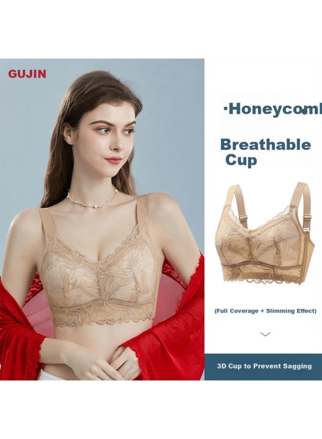 GUJIN Ancient Modern Large Bust Minimizing Soft Support Full Coverage Thin Breathable Side Slimming Adjustable Lace Elegant Romantic Bra - Image 4