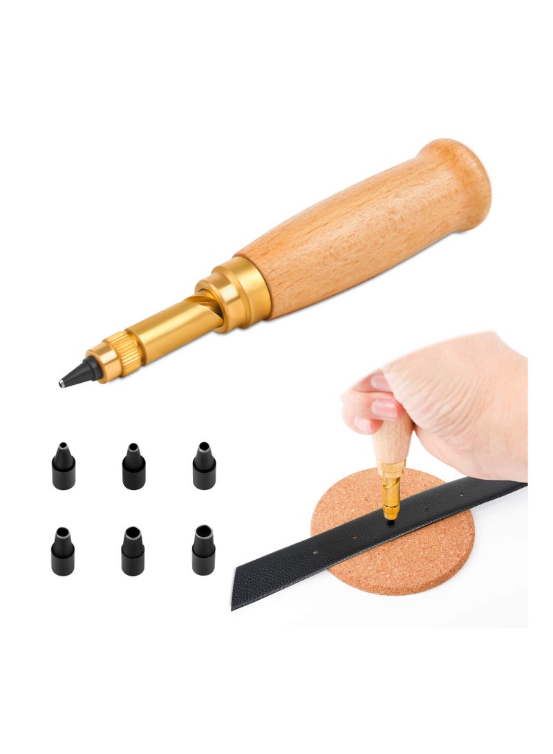 SYOSI Screw Hole Puncher, Japanese Screw Hole Punch Wood Handle Hole Punch 6 Tips Sizes Hole Punch 1.5mm Hole Punch 2mm Hole Punch 2.5mm Hole Punch 3mm Hole Punch 3.5mm Hole Punch 4mm Hole Punch - Image 1
