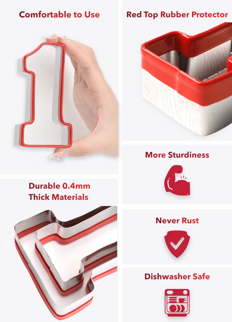 COOKIEQUE 3Pcs Number One Cookie Cutters 5", 4", 3", 1 Cookie Cutter Set, Biscuit Cutter, 0.4MM Thickness Heavy Duty Food-Grade Stainless Steel, Coated with Soft PVC for Protection - Image 2