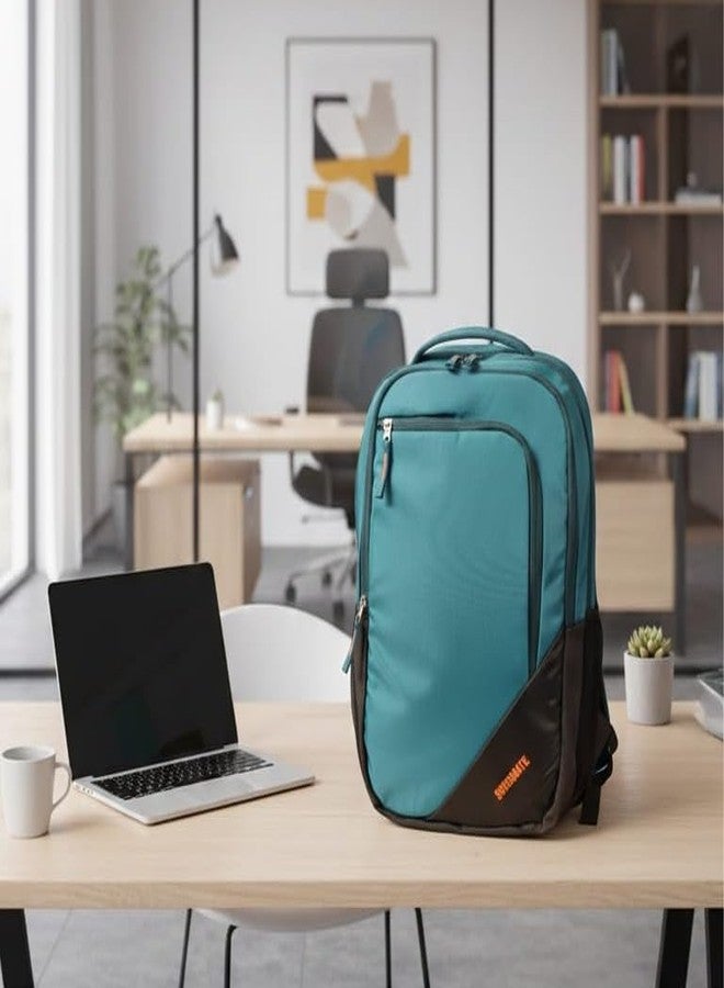 40L Ergonomic Laptop Backpack for Men & Women | 3 Compartments + 1 Front Zipper | Laptop Sleeve | Side Mesh Pockets | Padded Shoulder Straps | College, Office & Travel Bag (Blue/Green/Grey) (Green) - Image 4