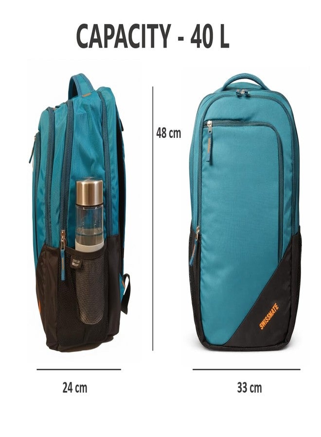 40L Ergonomic Laptop Backpack for Men & Women | 3 Compartments + 1 Front Zipper | Laptop Sleeve | Side Mesh Pockets | Padded Shoulder Straps | College, Office & Travel Bag (Blue/Green/Grey) (Green) - Image 3
