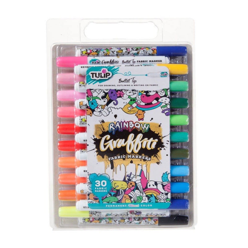 Tulip Graffiti Fabric Markers 30 Pack Bullet Tip Rainbow