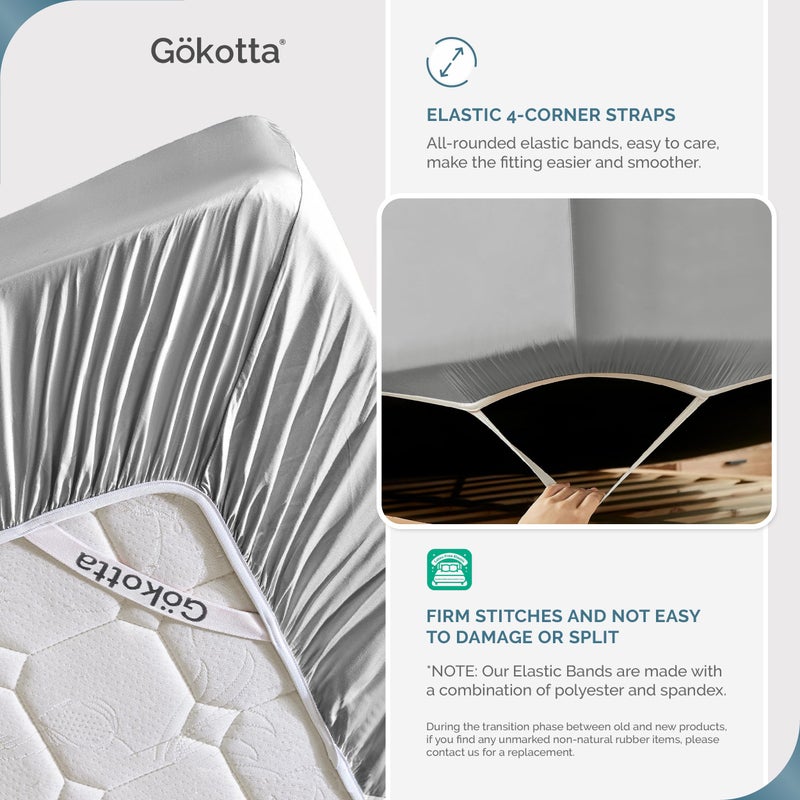 GOKOTTA Bamboo Rayon Fitted Sheet and Pillow Cases  Super Soft Cooling Fitted Sheet with 4 Elastic Corner Straps - 15"" Pocket Fitted Sheet Full Set Stay Put for Mattress - Image 2