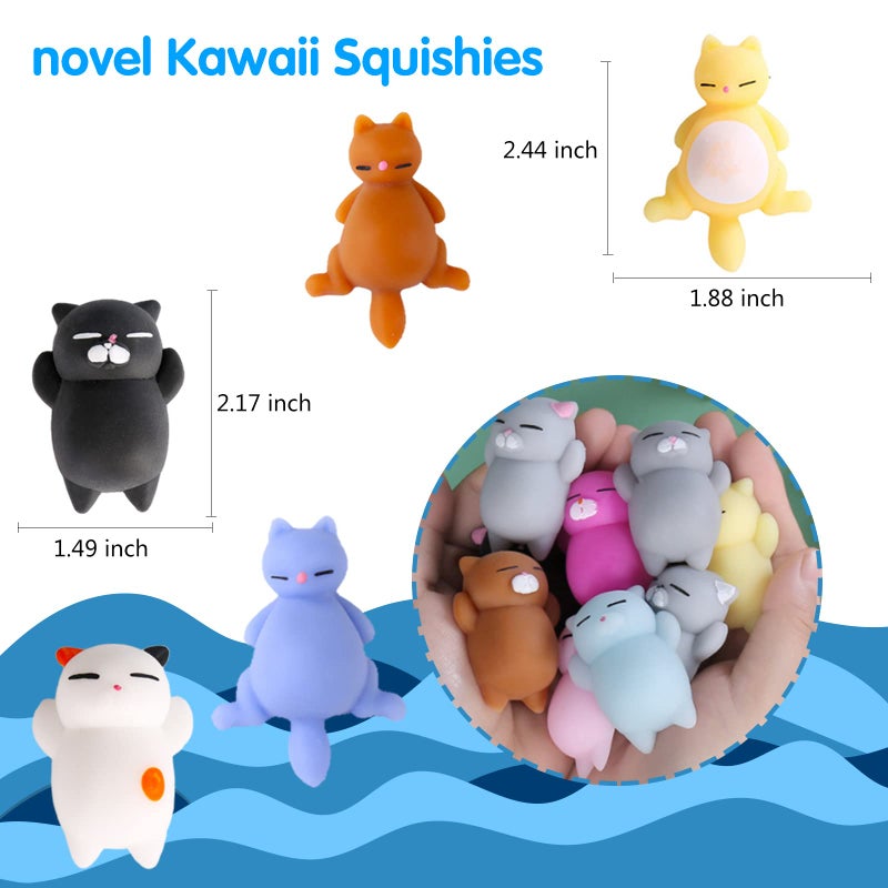 Manmel 16pcs Mochi Squishy Toys Set, Mini Kawaii Animals Squishies Pack Fidget Toys for Kids - Cat Party Favors, Fidget Toys Packs, Birthday Gifts for Boys & Girls - Image 2