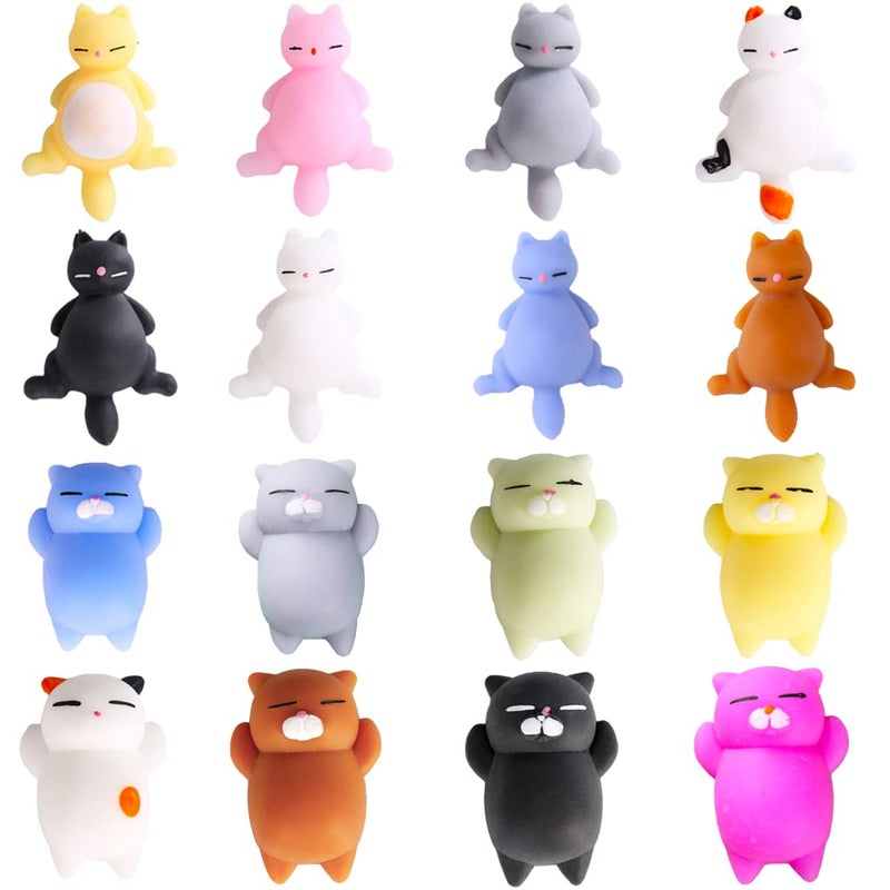 Manmel 16pcs Mochi Squishy Toys Set, Mini Kawaii Animals Squishies Pack Fidget Toys for Kids - Cat Party Favors, Fidget Toys Packs, Birthday Gifts for Boys & Girls - Image 1
