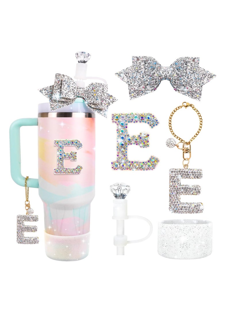 CMGTYYD Water Bottle Accessories Set for Stanley Cup 30&40Oz, Letter Charms, Diamond Straw Topper, Glitter Silicone Boot & Sticker, Bow Straw Cover - Image 1