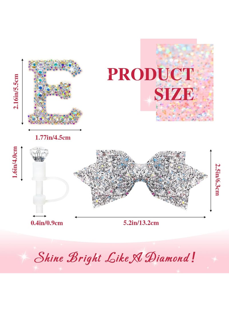 CMGTYYD Water Bottle Accessories Set for Stanley Cup 30&40Oz, Letter Charms, Diamond Straw Topper, Glitter Silicone Boot & Sticker, Bow Straw Cover - Image 4