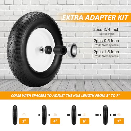 aledaras 4.80/4.00-8" Air Filled Wheelbarrow Tire, Heavy-Duty Replacement Tire and Inner Tube Set with 3/4 & 5/8 Wheel Bearing and Spacer Kit included,Tubed Tires Non-Slip for Garden Cart Wagon - Image 3