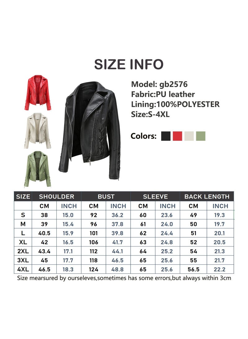 Loquat New Fashion Knitted Leather Coat with Strap Leather Coat Red  - Image 3