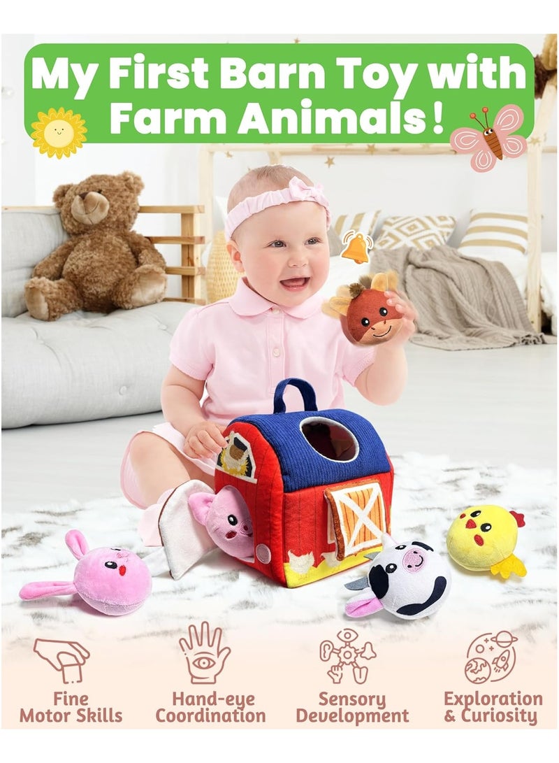 Baby Toys 6+ Months - Infant Barn Toy with Stuffed Farm Animals, Rattle, Crinkle, Squeak, Mirror - Montessori Sensory Toys for 6+ Months Old Babies, 1 Year Old Baby Boy Girl Gifts - Image 3