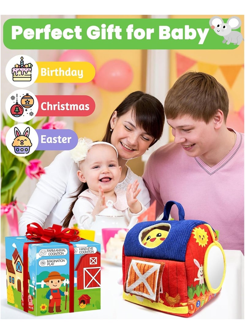 Baby Toys 6+ Months - Infant Barn Toy with Stuffed Farm Animals, Rattle, Crinkle, Squeak, Mirror - Montessori Sensory Toys for 6+ Months Old Babies, 1 Year Old Baby Boy Girl Gifts - Image 4