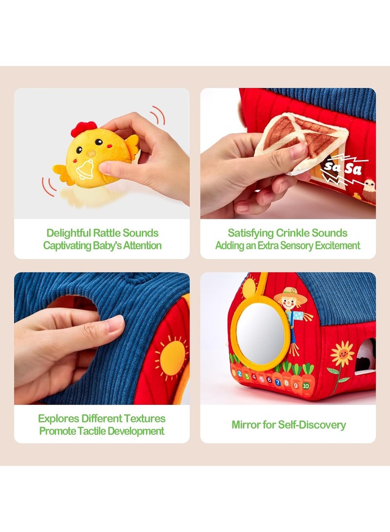 Baby Toys 6+ Months - Infant Barn Toy with Stuffed Farm Animals, Rattle, Crinkle, Squeak, Mirror - Montessori Sensory Toys for 6+ Months Old Babies, 1 Year Old Baby Boy Girl Gifts - Image 5