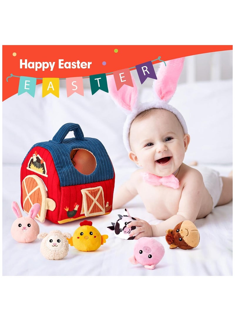 Baby Toys 6+ Months - Infant Barn Toy with Stuffed Farm Animals, Rattle, Crinkle, Squeak, Mirror - Montessori Sensory Toys for 6+ Months Old Babies, 1 Year Old Baby Boy Girl Gifts - Image 2