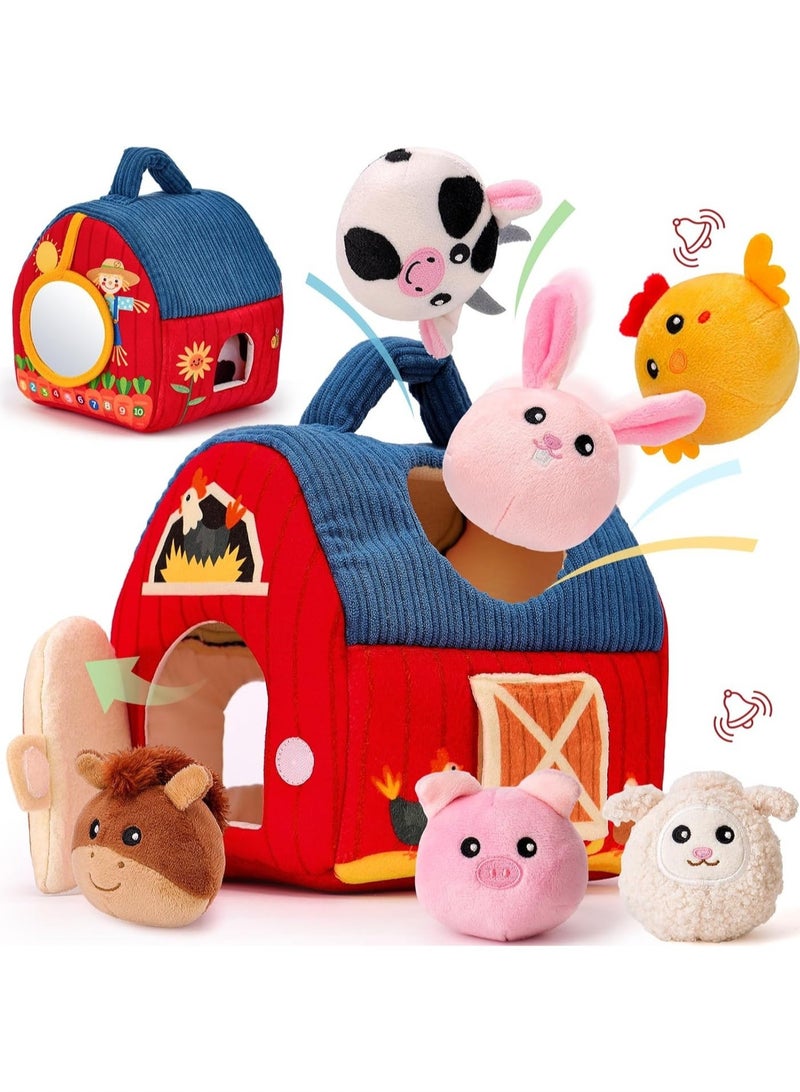 Baby Toys 6+ Months - Infant Barn Toy with Stuffed Farm Animals, Rattle, Crinkle, Squeak, Mirror - Montessori Sensory Toys for 6+ Months Old Babies, 1 Year Old Baby Boy Girl Gifts - Image 1
