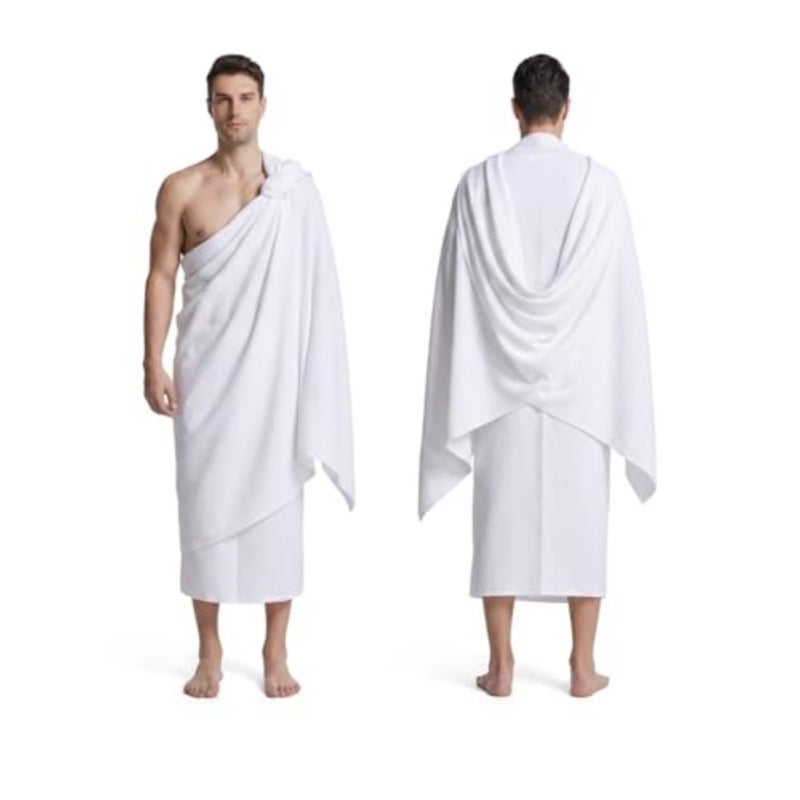 Ibraz Hajj and Umrah Ihram Set, 100% Cotton, 1200gsm, Lightweight, 2 Pieces Size M (105x210 cm - Image 1