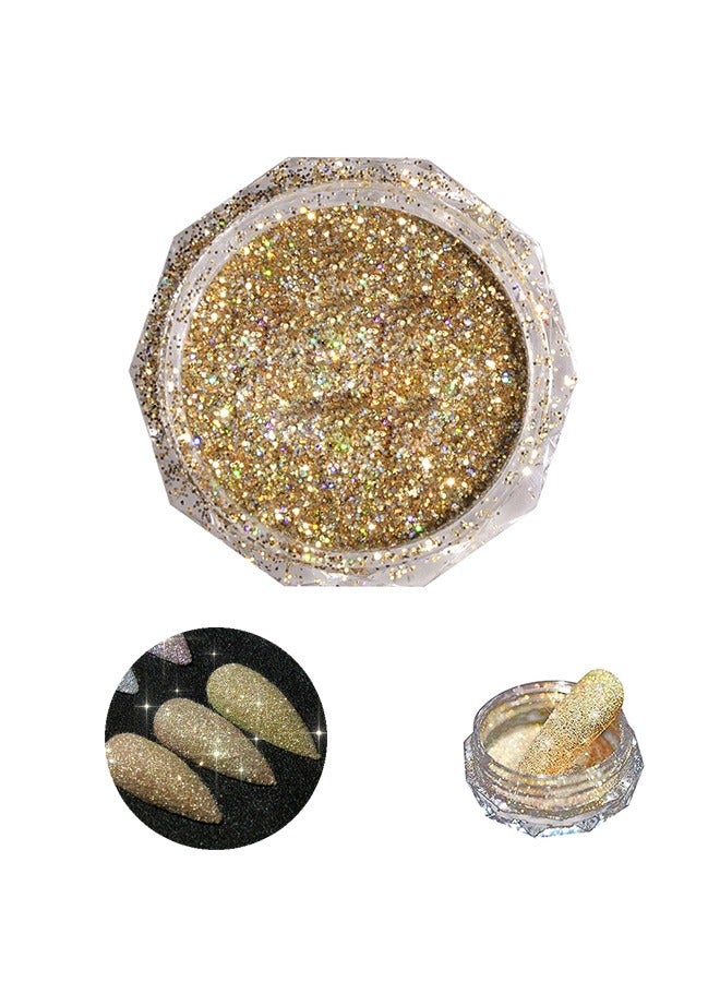 Crystal Diamond Nail Powder, Holographic Nail Glitter Nail Art Decorations Shining Flakes Powder, Mirror Effect Nail Glitter (Golden) - Image 1
