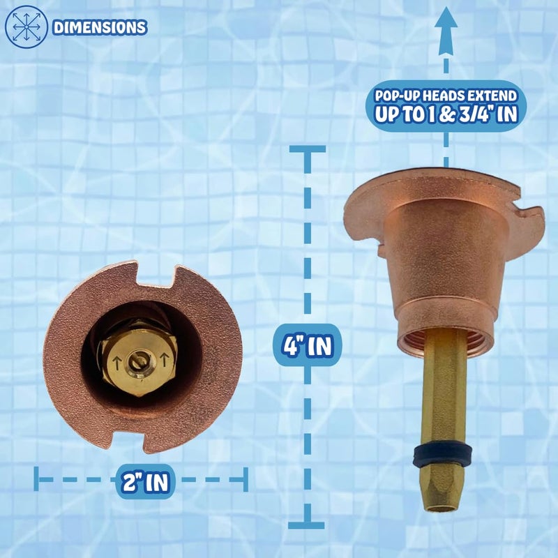 Poolzilla (5 Pack) Brass Pop-Up Flush Head Sprinkler with Quarter Spray Nozzle - Compatible with Flush Heads from Orbit, Champion and Other Major Brands - 1 Â¾â€™â€™ Inch Pop-Up Height - Image 2