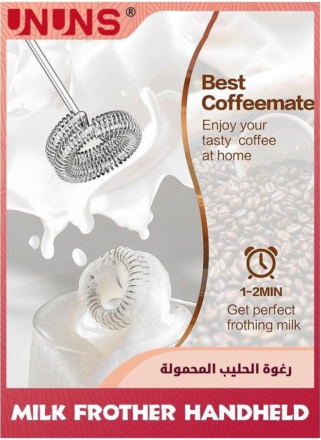 UNUNS Milk Frother,Rechargeable Handheld Electric Whisk Coffee Frother Mixer With 2 Stainless Whisks,3 Speed Adjustable Foam Maker Blender for Matcha Latte Cappuccino Hot Chocolate,Blue Pink  - Image 5