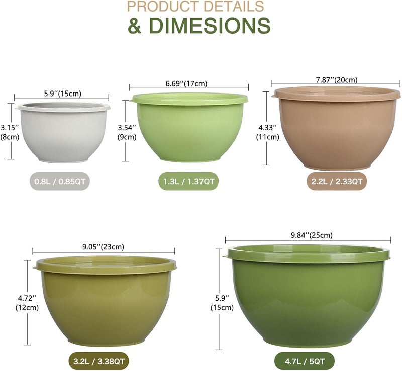 Greentainer Mixing Bowls Set with Lid, Plastic Salad Bowl, Stackable Nesting Bowl Set for Kitchen, Large Bowl Set, Serving Bowls Ideal for Mixing and Serving, BPA-Free - Image 2