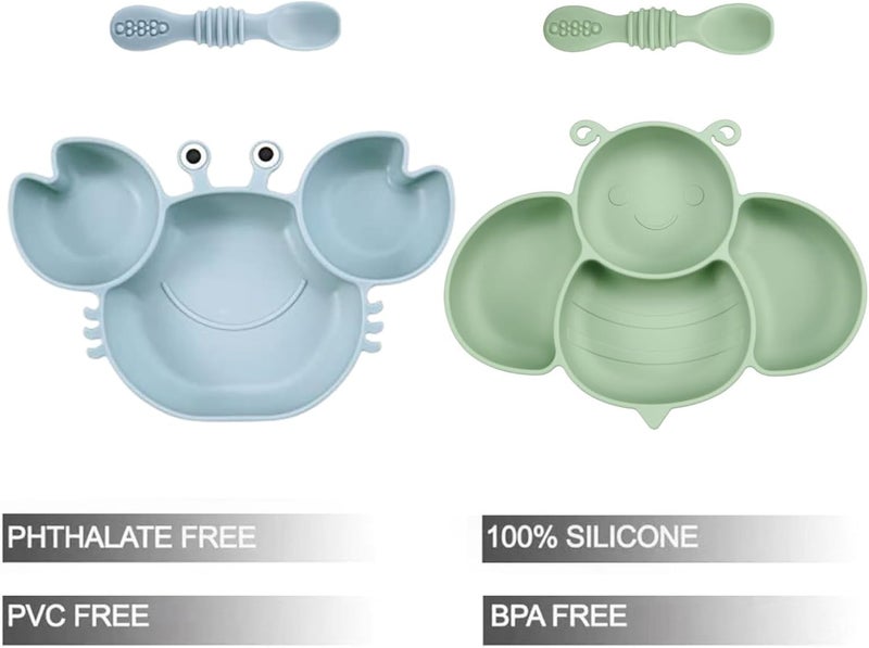 PandaEar أطباق سيليكون قابلة للشفط للأطفال من باندا إير - عبوة من 2 مع ملعقتين لتغذية الأطفال - Image 4