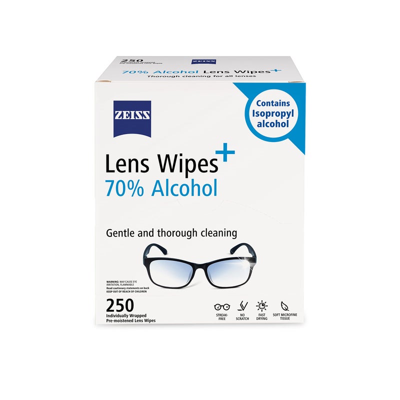 ZEISS Pre-Moistened Lens Cleaning Wipes with 70% Alcohol, 250 Count - Image 1