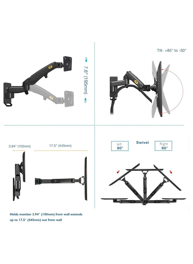 ان بي ايرجونوميك - حامل تلفزيون NB ERGONOMIC F150-B مثبت على الحائط مع مفصل دوار كامل الحركة للشاشات مقاس 17-35 بوصة (سعة تحميل من 6.6 إلى 26.4 رطل) وملحق مزدوج - Image 1