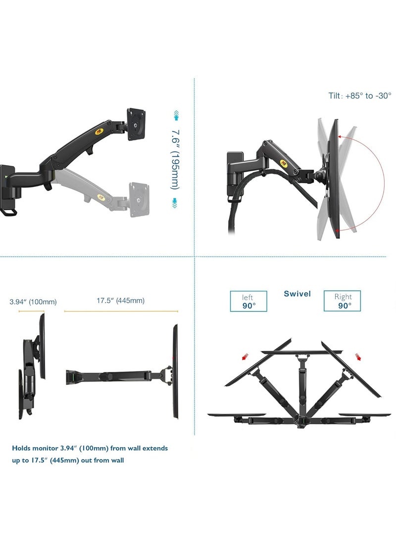 NB ERGONOMIC - NB North Bayou F150-B Wall Mount TV Mount with Full Motion Swivel Hinge for 17-35 Inch Screens (Load Capacity from 6.6 to 26.4 lbs) and Dual Extension - Image 1