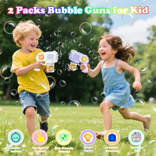 Panamalar 2 Packs Bubble Guns for Kids Automatic Bubble Machine Gun 10000 BubblesMin 10 Holes Bubble Maker Toys with SolutionLight for Boys Girls Outdoor Wedding Party PurpleWhite - Image 5