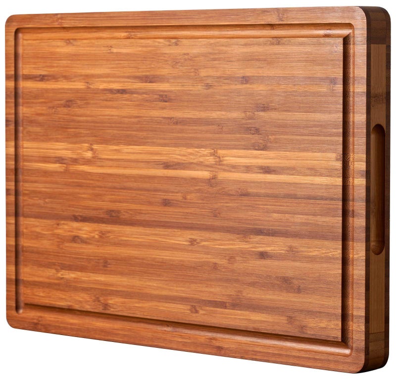 Allsum Large Wood Cutting Board for Kitchen 1 Thick Bamboo Cheese Charcuterie Board Butcher Chopping Block with Juice Grooves and Handles 