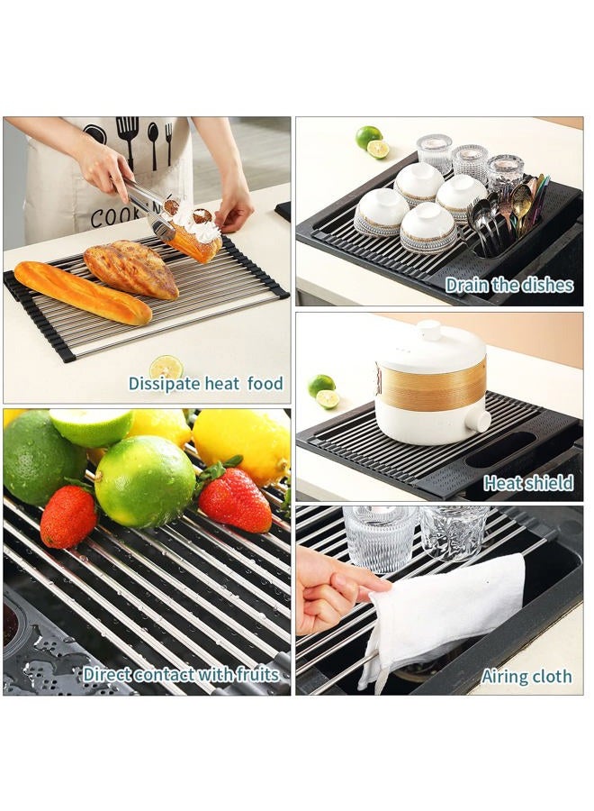 Berglander Dish Drying Rack Over The Sink, L17.5 by W 15" Rollable Stainless Steel Dish Rack with Removable Storage Basket, Perfect for Kitchen Sink - Image 5