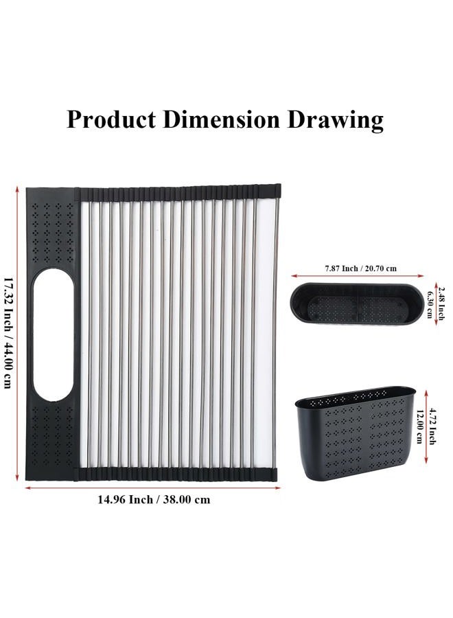 Berglander Dish Drying Rack Over The Sink, L17.5 by W 15" Rollable Stainless Steel Dish Rack with Removable Storage Basket, Perfect for Kitchen Sink - Image 2