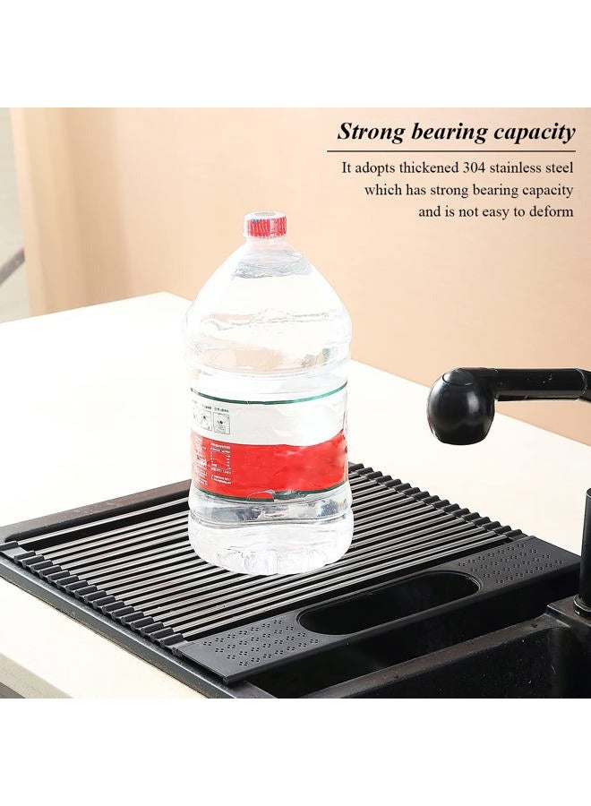 Berglander Dish Drying Rack Over The Sink, L17.5 by W 15" Rollable Stainless Steel Dish Rack with Removable Storage Basket, Perfect for Kitchen Sink - Image 3