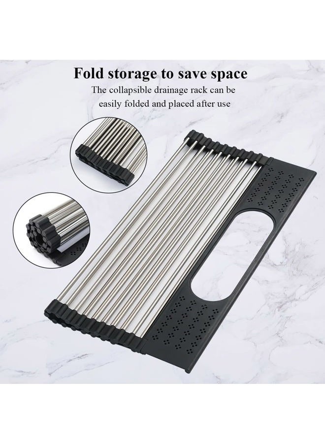 Berglander Dish Drying Rack Over The Sink, L17.5 by W 15" Rollable Stainless Steel Dish Rack with Removable Storage Basket, Perfect for Kitchen Sink - Image 4