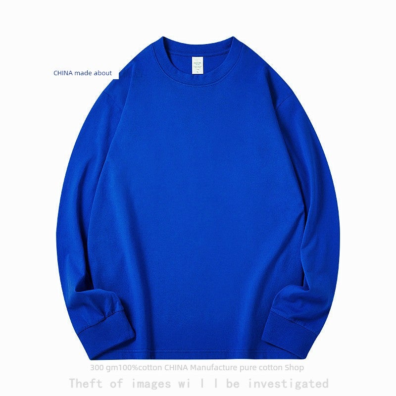 300G heavyweight pure cotton round neck simple long-sleeved T-shirt top inner layer thick and not see-through loose undershirt autumn and winter - Image 3