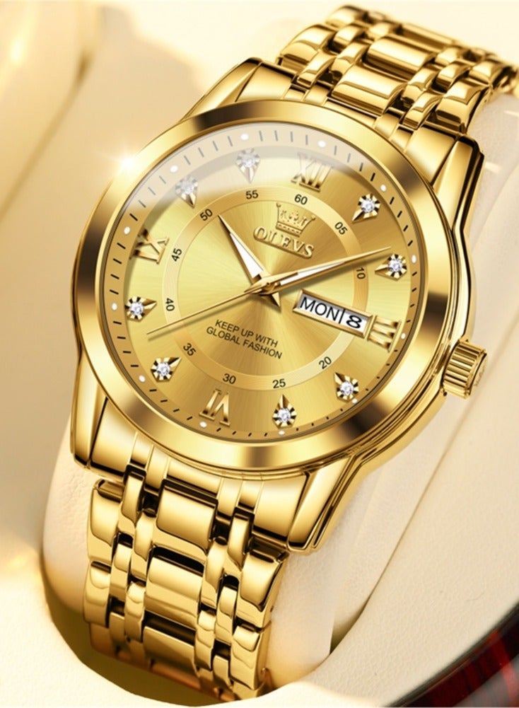 OLEVS Watches for Men Stainless Steel Quartz Analog Water Resistant Watch Gold Business Quartz Watches - Image 2