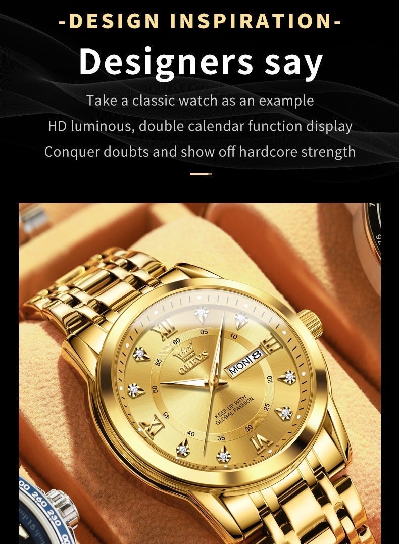 OLEVS Watches for Men Stainless Steel Quartz Analog Water Resistant Watch Gold Business Quartz Watches - Image 5