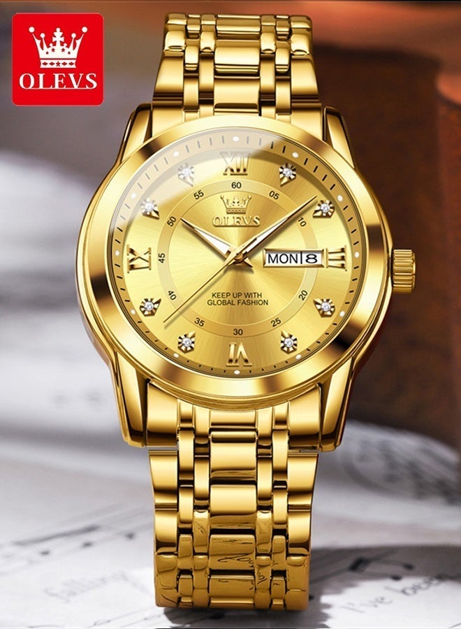 OLEVS Watches for Men Stainless Steel Quartz Analog Water Resistant Watch Gold Business Quartz Watches - Image 1