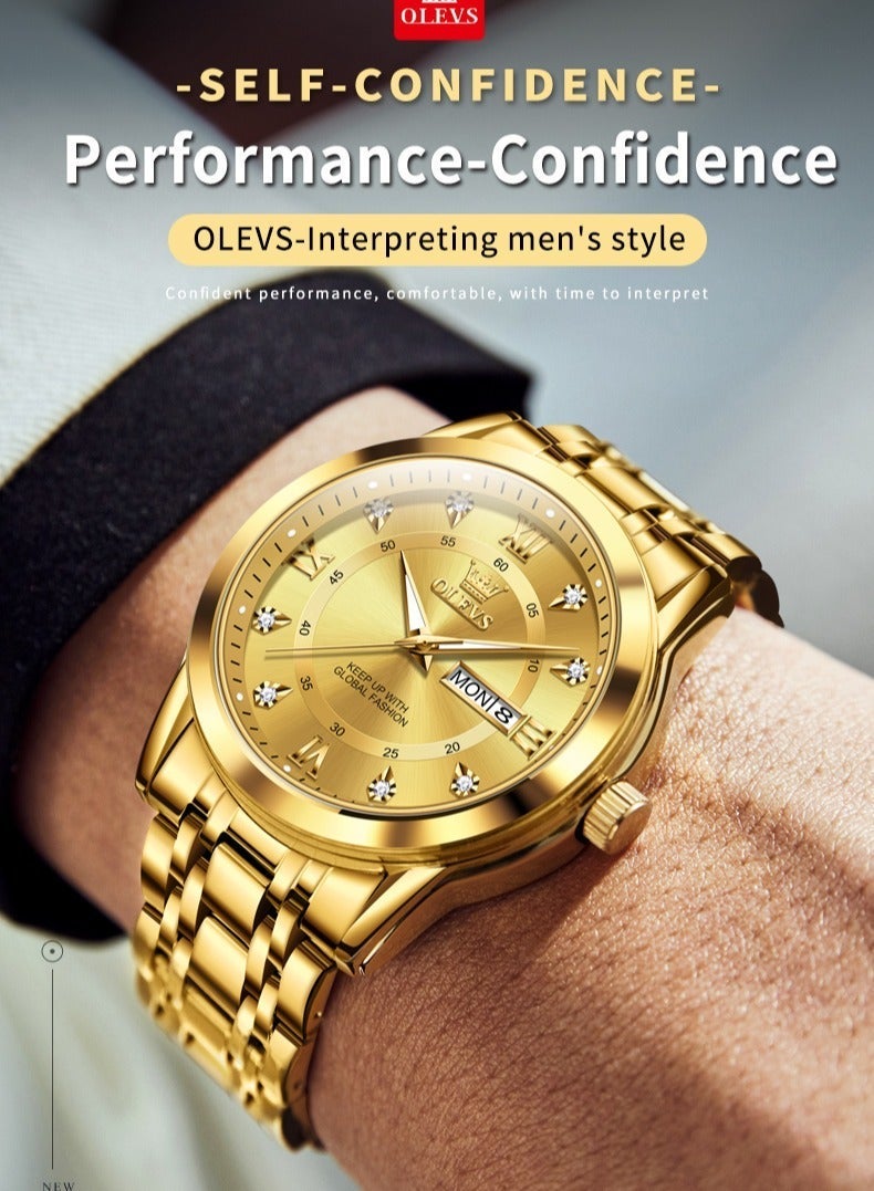 OLEVS Watches for Men Stainless Steel Quartz Analog Water Resistant Watch Gold Business Quartz Watches - Image 4