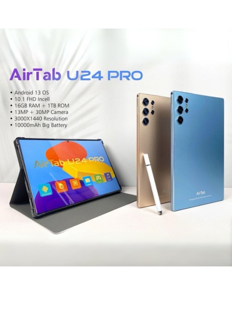 AirTab Airtab U24 Pro Smart Tablet with 10.1-inch FHD Screen, 16GB RAM, 1TB Storage, 10,000mAh Battery, and Arabic Keyboard - Gold  - Image 3