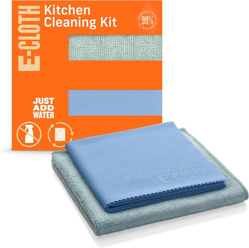 e-cloth Kitchen Cleaning Kit, Premium Microfiber Cleaning Cloth with Scrubber, Ideal Cleaning Supplies for Kitchen Sinks and Dish Scrubber, 100 Wash Guarantee, 2 Cloth Set - Image 1
