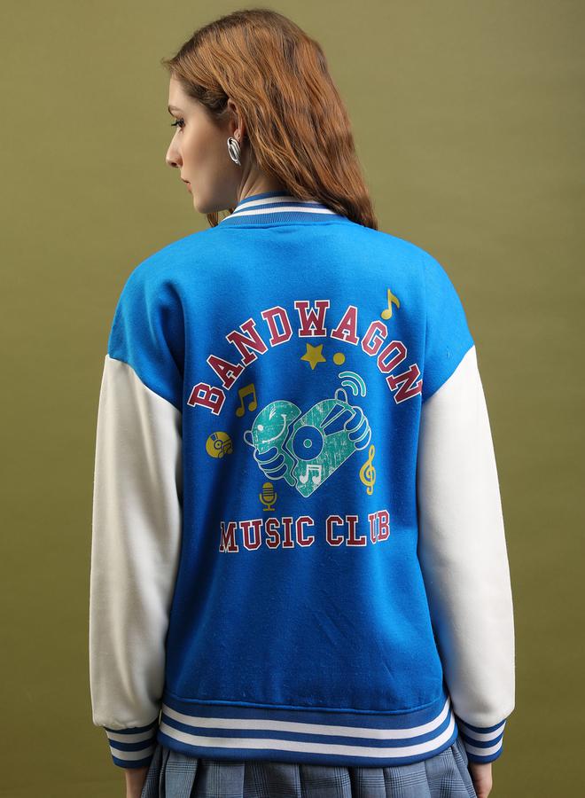 Tokyo Talkies Embroidered Colorblock Relaxed Fit Varsity Jacket by Styli  - Image 3