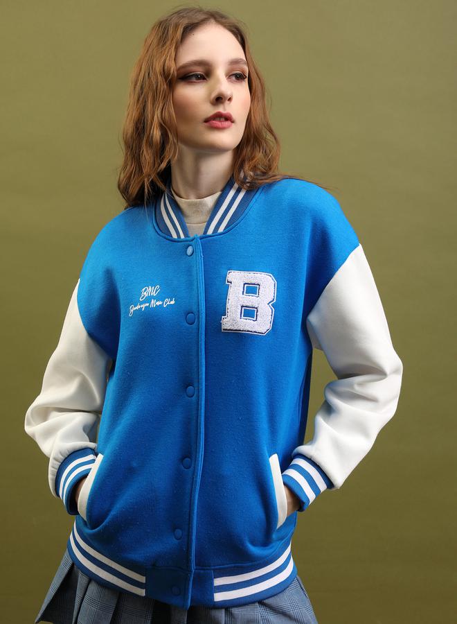 Tokyo Talkies Embroidered Colorblock Relaxed Fit Varsity Jacket by Styli  - Image 1