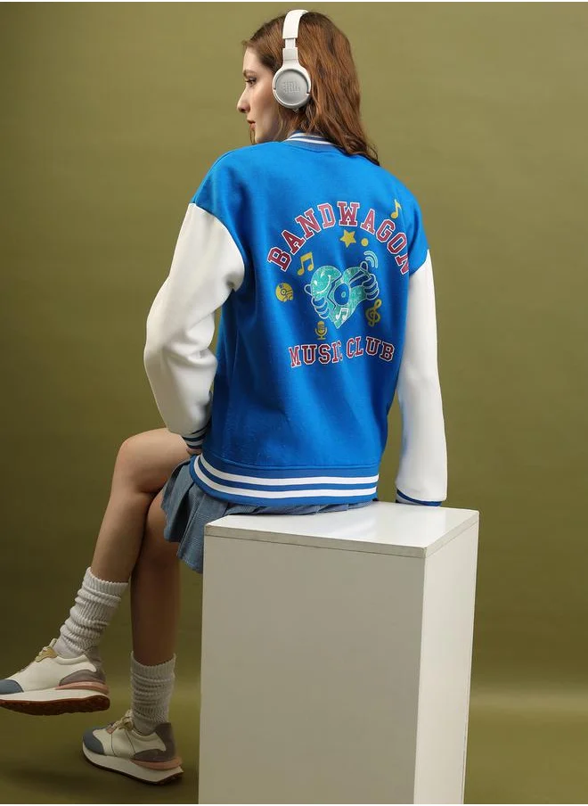 Tokyo Talkies Embroidered Colorblock Relaxed Fit Varsity Jacket