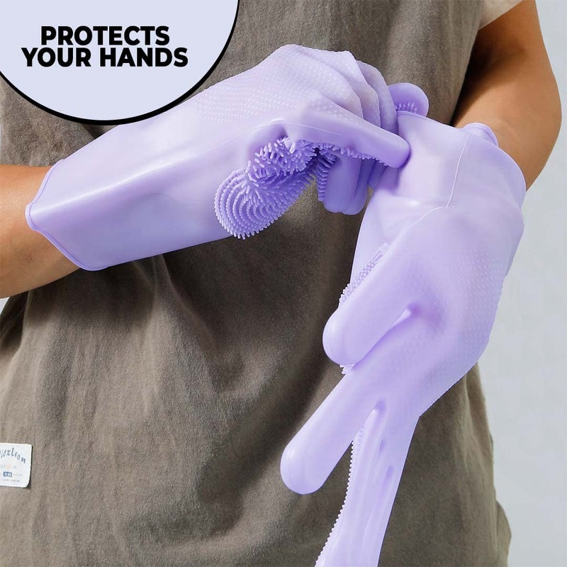 Kuber Industries Kuber Industries Multi-Purpose Silicon Gloves For Kitchen Cleaning, Pet Grooming & Gardening|Reusable Gardening Gloves|Heat Resistant For Better Protection|Purple - Image 5