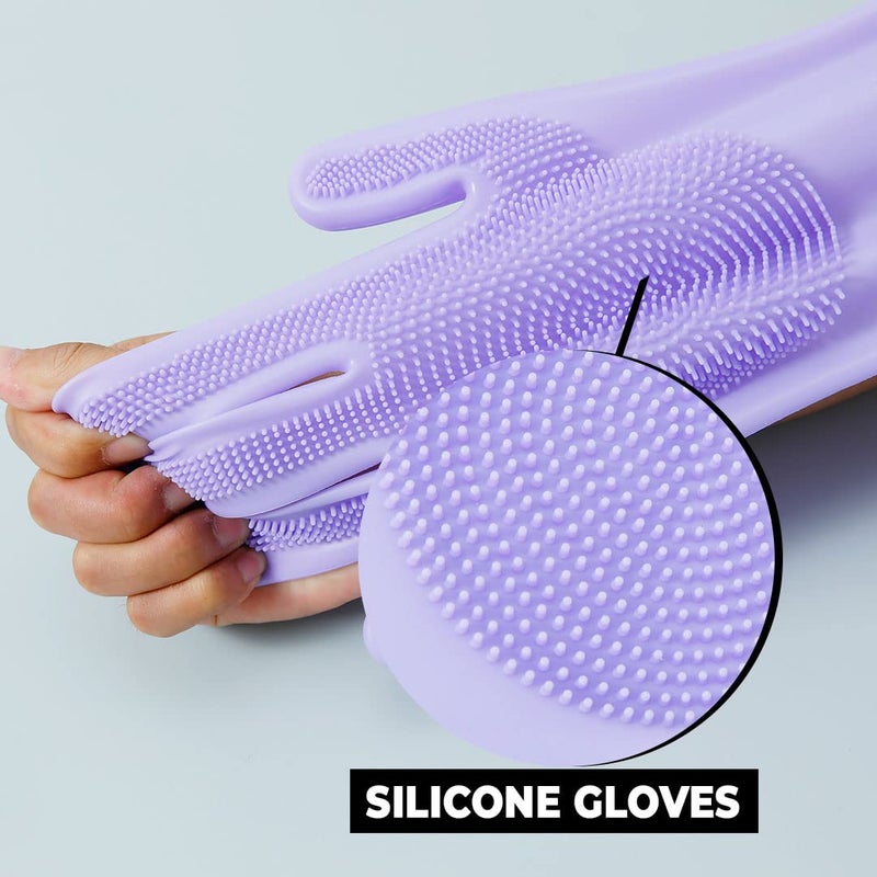 Kuber Industries Kuber Industries Multi-Purpose Silicon Gloves For Kitchen Cleaning, Pet Grooming & Gardening|Reusable Gardening Gloves|Heat Resistant For Better Protection|Purple - Image 3