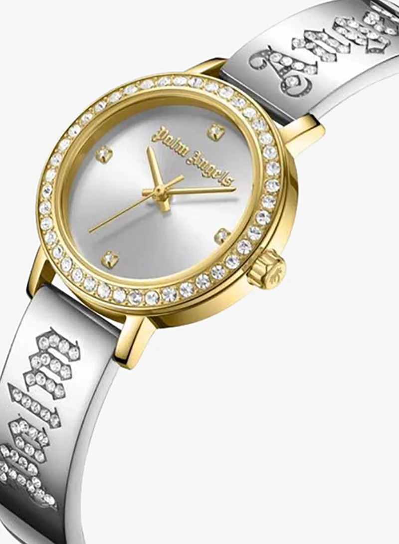Palm Angels Mira White Dial Silver Stainless Steel Bracelet Analog Watch for Women, 28mm
