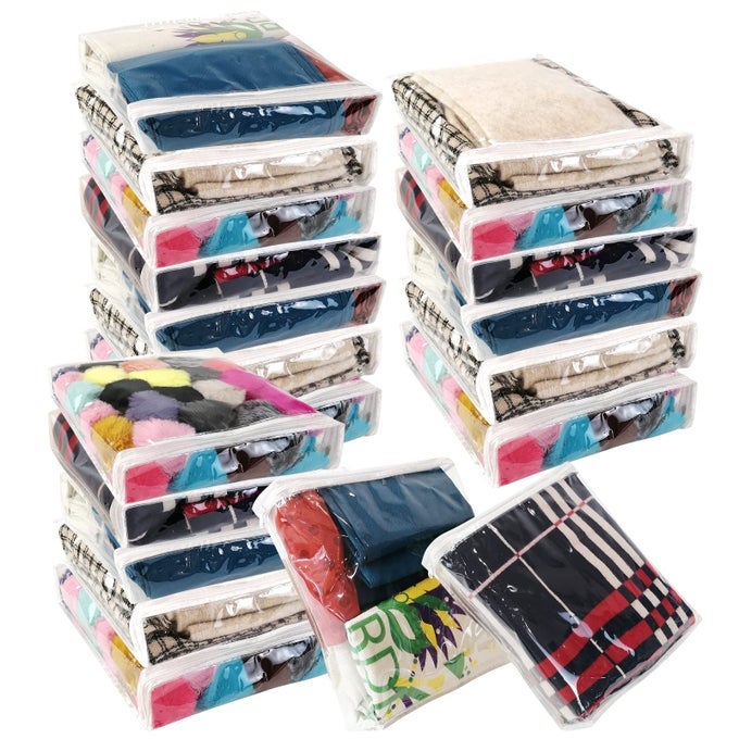 20PCS CLEAR VINYL ZIPPERED STORAGE BAGS SMALL BLANKETS STORAGE BAGS PLASTIC FOR TSHIRTSWEATER CLOTHES THIN BED SHEET LITTLE YARN ETC ORGANIZER WITH ZIPPER FOR CLOSET105 X 105 X 24 INCH