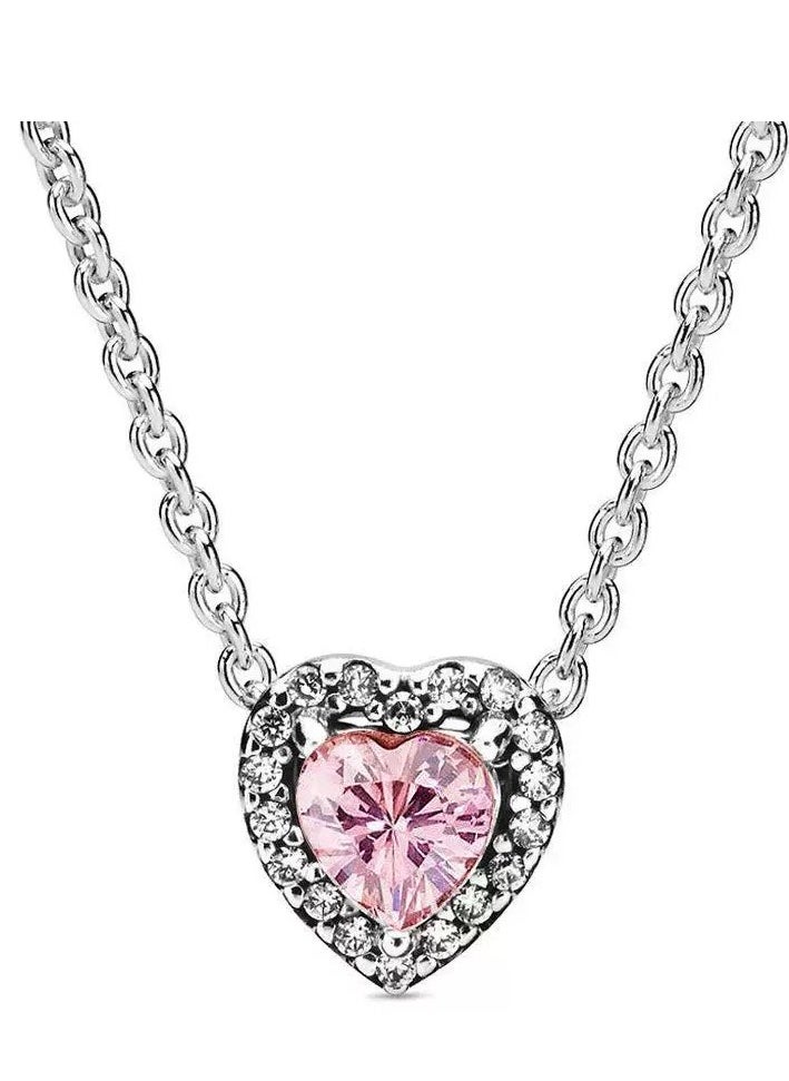 Pandora Violet Pink Heart Necklace Pink Gemstone Diamond Necklace  - Image 1