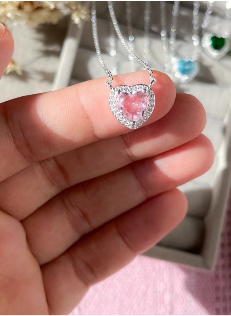 Pandora Violet Pink Heart Necklace Pink Gemstone Diamond Necklace  - Image 2